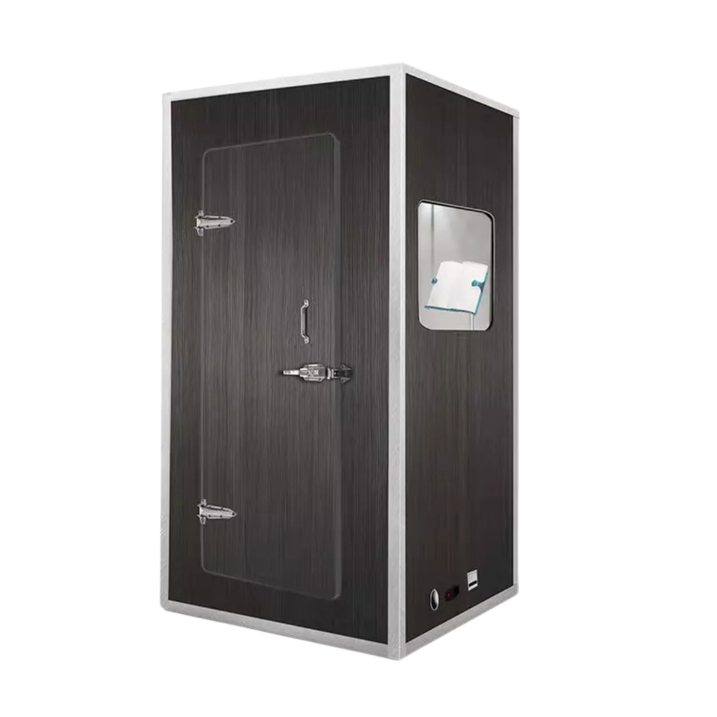 Bassaffine SOLID Booth in Holzoptik – elegante schallisolierte Studio- und Sprachkabine für modernes Raumdesign